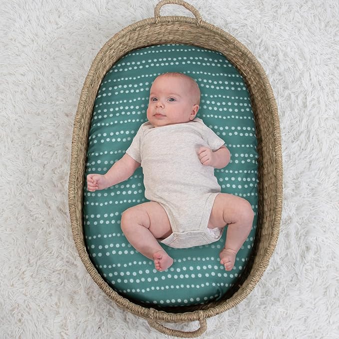 The Peanutshell Baby Bassinet Sheets 4-Pack for Boy - Soft, Oval & Fitted Baby Boys Sheet, Rectangle, Fitted Covers for Crib, Halo Bassinet Mattress - Green Dino