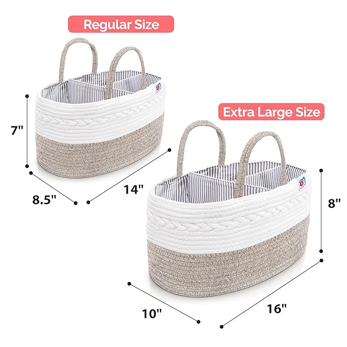 Rope Diaper Caddy - Storage for Baby and Toddler Items - Portable Cotton Organizer Easily Holds Diapers, Wipes, Clothing - Useful for Nursery, Bedroom (Beige, Extra Large)