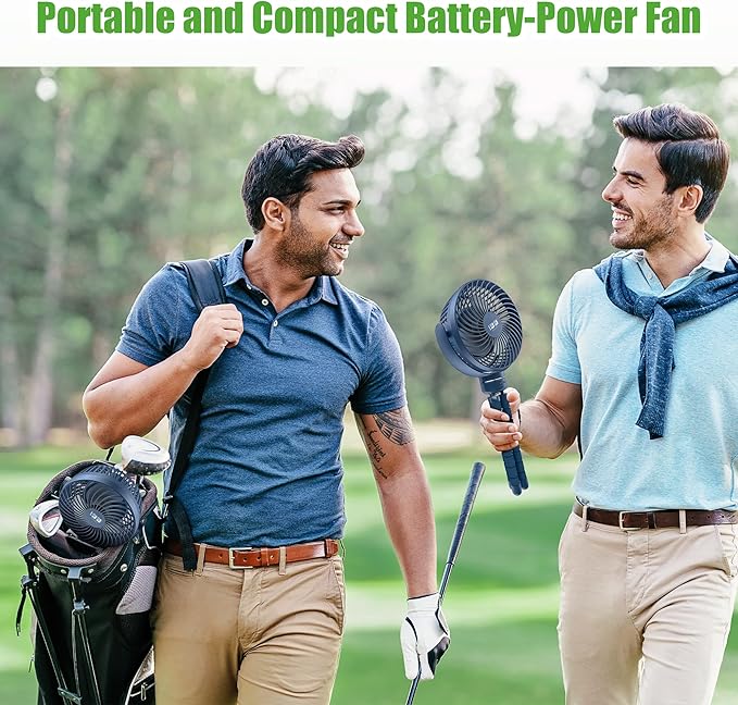 10L0L Golf Cart Fan - Universal Mount, 8000mAh Battery, 3-Speed Fan, LED Light, 56-Hour Runtime, Reverse Charging Function for Yamaha EZGO Club Car Golf Cart, Blue