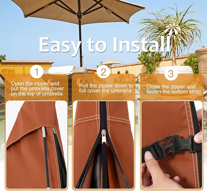 NettyPro Patio Umbrella Cover Outdoor Waterproof Cantilever Parasol Banana Umbrella Cover Fits 12ft to 14ft, Brown