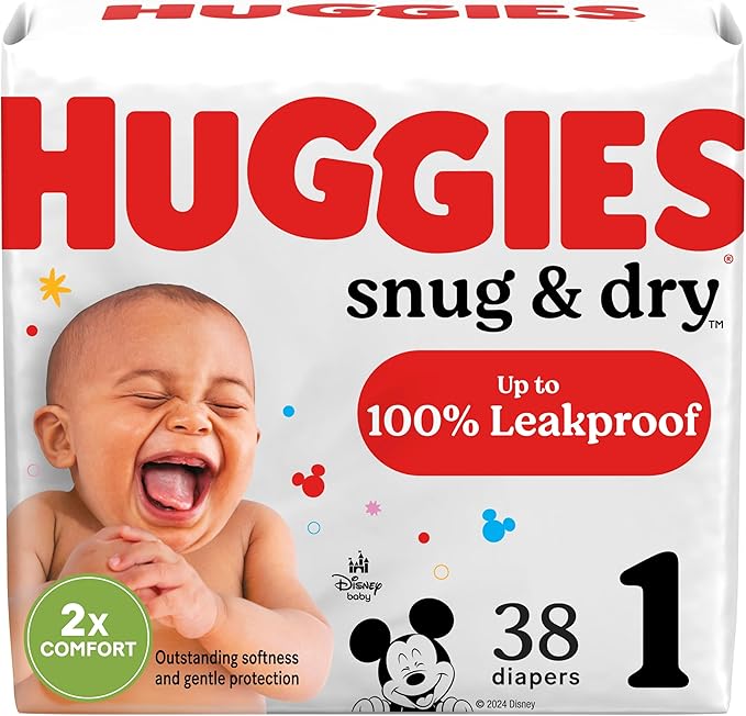 Huggies Size 1 Diapers, Snug & Dry Newborn Diapers, Size 1 (8-14 lbs), 38 Count, Packaging May Vary