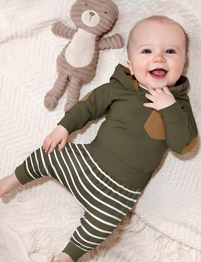 Fommy Newborn Baby Boy Clothes Plaid Letter Print Long Sleeve Hoodies + Long Pants 2PCS Fall Winter Outfits Set