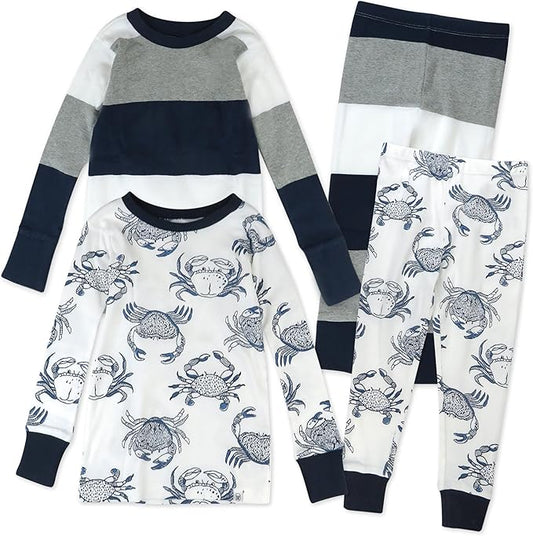 HonestBaby 4 Piece Pajamas Sleepwear Pjs 100% Organic Cotton for Infant Baby and Toddler Boys, Girls, Unisex