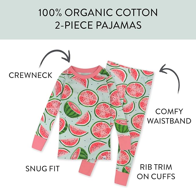 HonestBaby baby-girls 2-piece Pajamas Sleepwear Pjs 100% Organic Cotton for Baby, Toddler, Kids, Girl