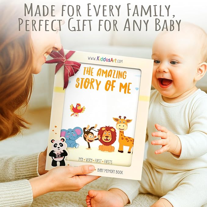 Baby Memory Book for Boy or Girl | First 5 Years Keepsake Journal Baby Book to Record Milestones and Photos | Gender Neutral Scrapbook for Newborn Babies with 12 Monthly Stickers