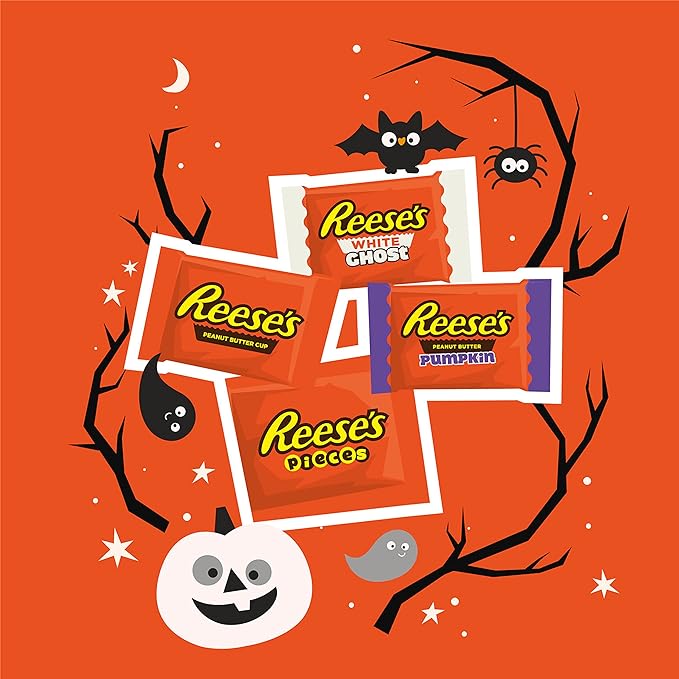 REESE'S Assorted Flavored Snack Size, Halloween Candy Bulk Bag, 36.03 oz (65 Pieces) (Pack of 2)