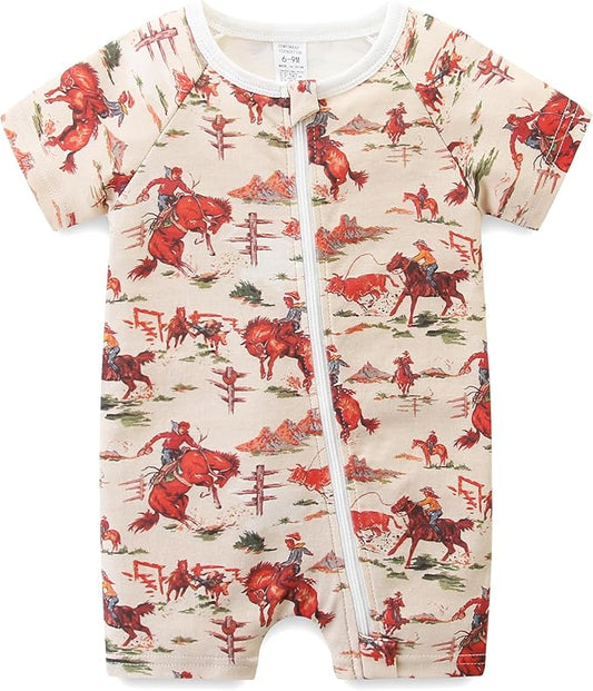 Baby Boy Girl Romper Short Sleeve 100% Cotton Bodysuit Outfits 2 Way Zipper Jumpsuit