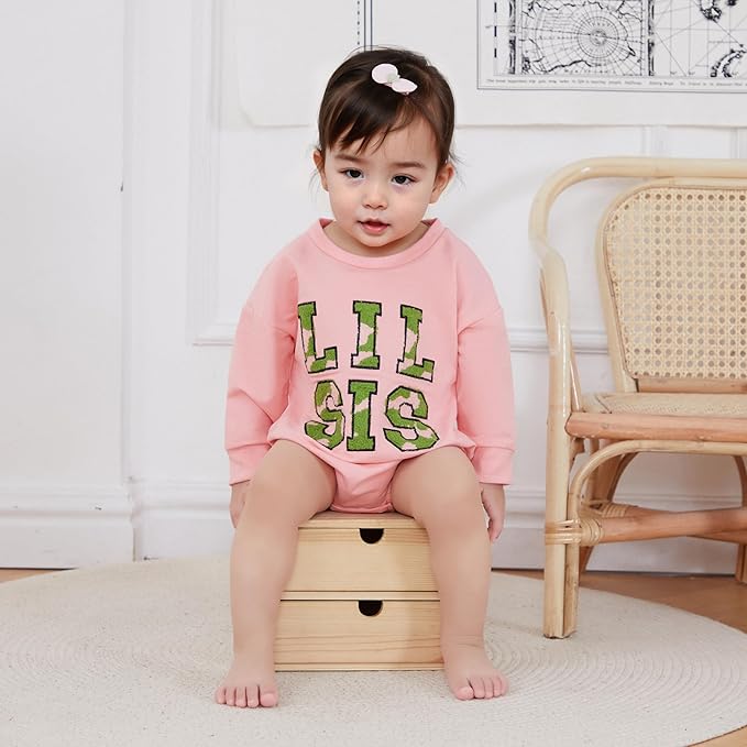 VISGOGO Infant Baby Boy Girls Big Lil Bro Big Lil Sis Matching Set Sweatshirt Romper Embroidery Sweater Toddler Clothes