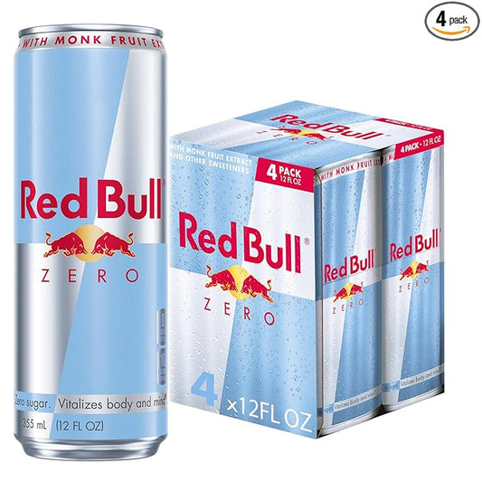 Red Bull Zero Energy Drink, 12 fl. oz., with 114mg Caffeine, Taurine & B Vitamins, Pack of 4 cans