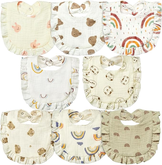 Lictin 8-Pack Muslin Baby Bibs - Bandana Drooling and Teething Bibs, Unisex Cotton
