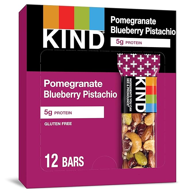 KIND Bars, Pomegranate Blueberry Pistachio, Healthy Snacks, Gluten Free, 5g Protein 12 Count