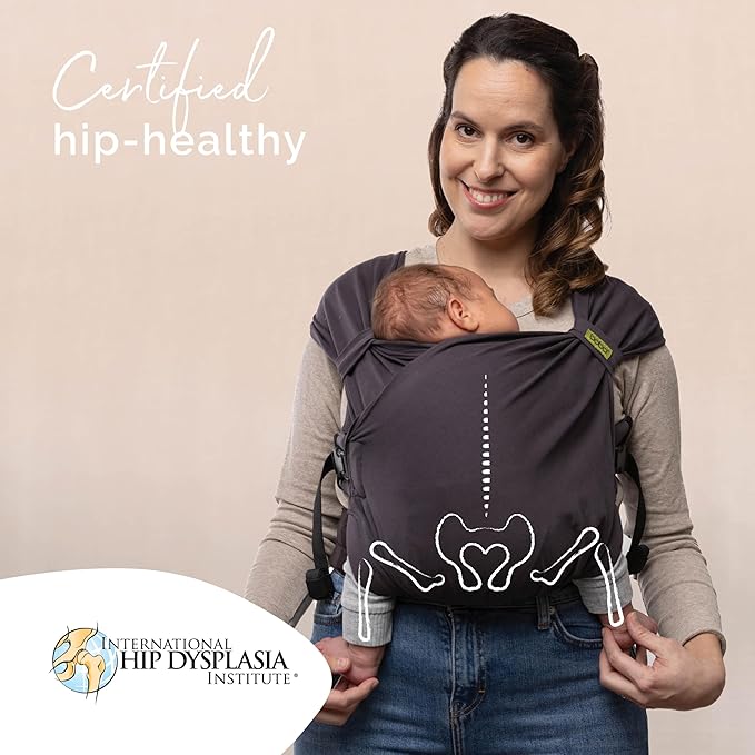 Boba Bliss Pre-Wrapped Baby Carrier with Buckle - Newborn to 7-35 lbs Light, Breathable & Easy to Adjust Hybrid Infant Sling & Toddler Carrier - Certified Hip-Healthy for 0-18 Months - Charcoal