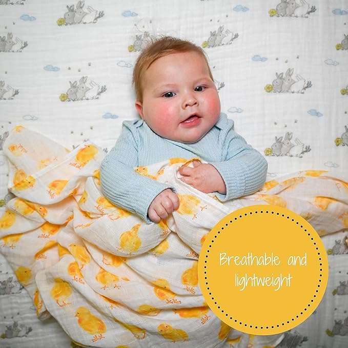 LollyBanks Swaddle Blanket for Boys and Girls, 100% Cotton Muslin Swaddle Blankets for Newborns, Large 47 x 47 Inches Soft and Breathable Receiving Blankets, Baby Essentials, Registry (Chick Print)