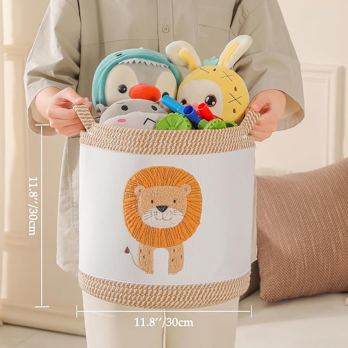 Baby Blanket Baskets Laundry Hamper Cute Lion Nursery Toy Storage Basket, Woven Cotton Rope Nursery Organization Bins For Girls Boys Kids Baby Shower Gifts Baskets