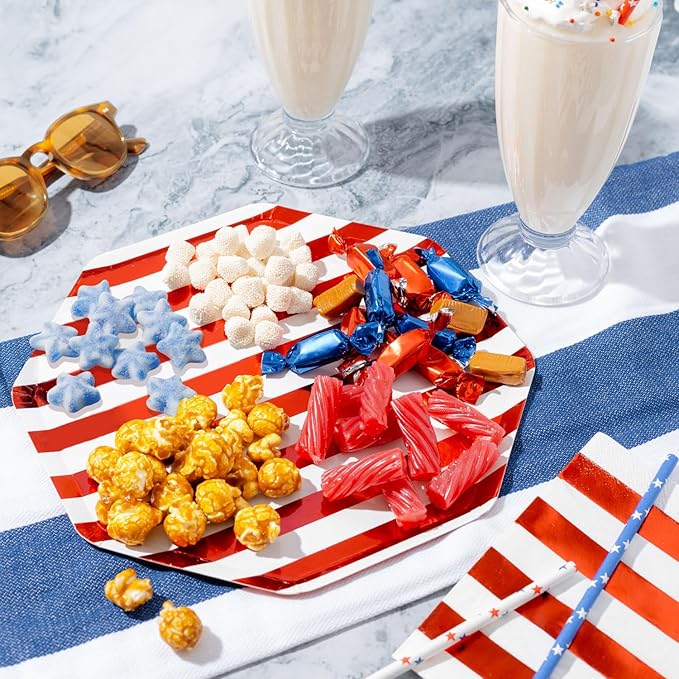 Gift Basket– Sweets Include Soft Licorice, Gummy Stars, Champagne Bubbles, Caramel Popcorn & Foiled Caramels – America Summer Candy Sampler- Memorial Day Tin- Bonnie & Pop