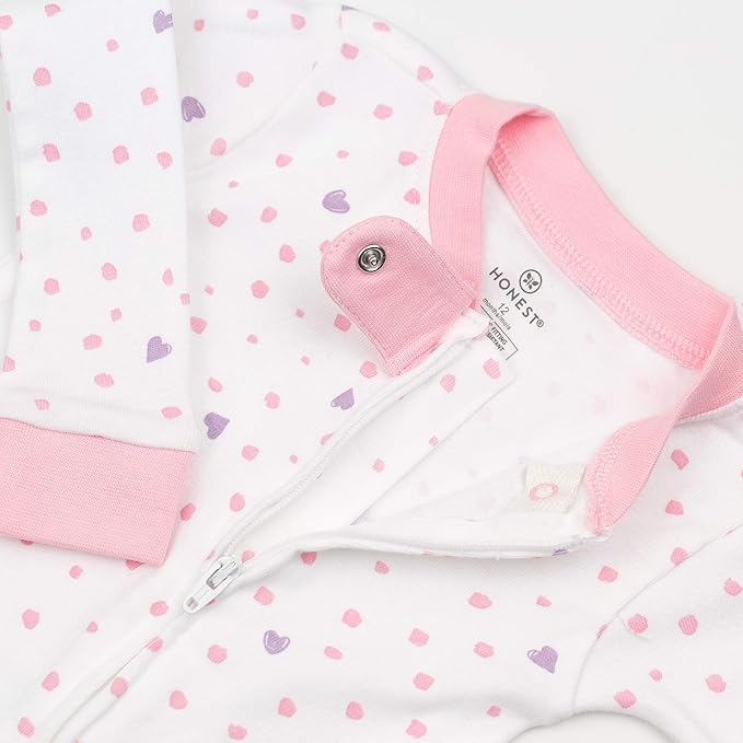 HonestBaby 2-Pack Non-Slip Footed Pajamas One-Piece Sleeper Jumpsuit Zip-Front Pjs 100% Organic Cotton for Baby Girls