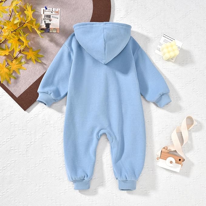 Unutiylo Unisex Baby Boys Girls Long Sleeve Infant Baby Zipper Hooded Jumpsuits Romper Loose Outfit Clothes