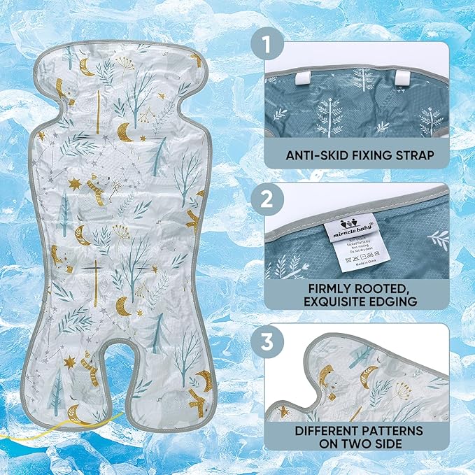 Miracle Baby Gel Car Seat Cooler Pad - Universal Double Sided Cooling Mat for Stroller, Infant Seat & Dining Chair | Summer Ice Cushion | Baby Safety Seat Liner | 1-Pack