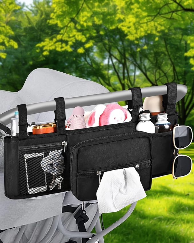 Double Stroller Organizer Compabitle for BOB Duallie and Baby Jogger City Mini GT2 with Cooler Bags, Compabitle for Baby Jogger Parent Console Double Stroller Organizer