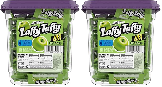 Laffy Taffy Jar, Sour Apple, 145 Count (Pack of 2)
