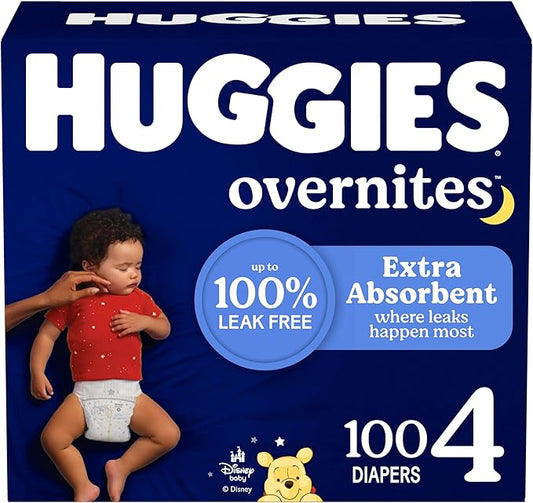 Huggies Size 4 Overnites Baby Diapers: Overnight Diapers, Size 4 (22-37 lbs), 100 Ct, Packaging May Vary