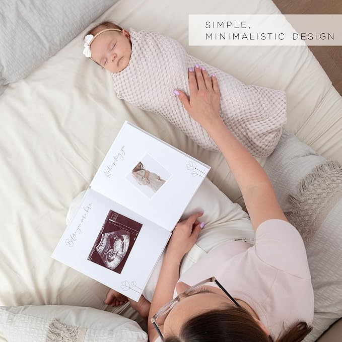 Baby Memory Book for the Modern Minimalist - Simple Baby Book for Girl - First Years Journal - Monthly Milestone Keepsake Record Book - Pregnancy Gift for Baby Shower (Pink)