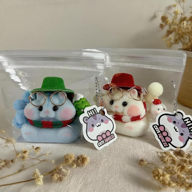 Handmade Taba Squishy Hamster Toy,Cute Squishy Hamster Furry toy, Realistic Hamster Toy, Soft Silicone Mochi Fidget, Christmas Gift for Adults & Kids (2-Pack Christmas Set)