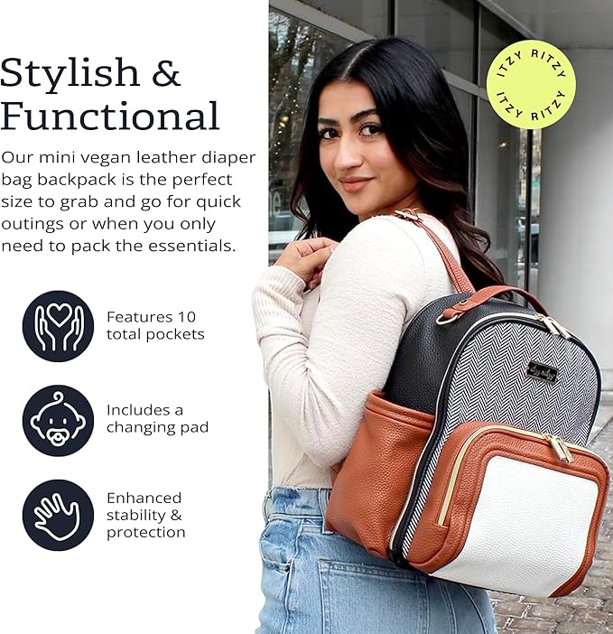 Itzy Ritzy Unisex Baby Mini Plus Diaper Bag, Coffee & Cream