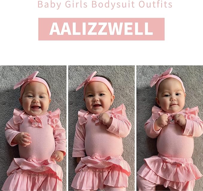 Aalizzwell Preemie Newborn Infant Baby Girls Clothes Ribbed Bodysuit Pants Set Fall Winter Outfits
