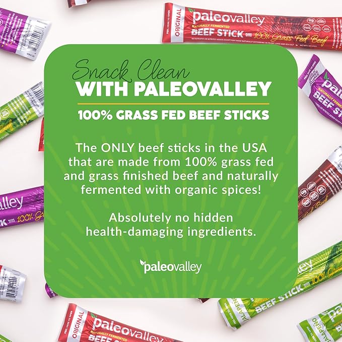 Paleovalley 100% Grass Fed Beef Sticks - Delicious Gluten Free Beef Snack - High Protein Keto Friendly, 40 Count Variety Pack
