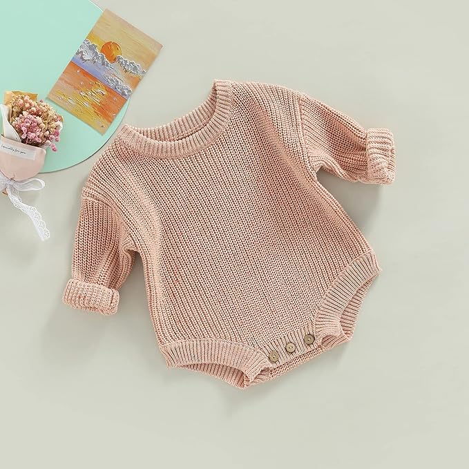 FYBITBO Baby Girl Boy Sweater Knit Oversized Pullover Sweatshirt Romper Onesie Warm Fall Winter Clothes Outfit Newborn
