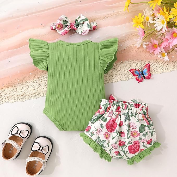 Tiny Cutey Newborn Infant Baby Girl Clothes Romper Floral Shorts Set Summer Outfits Baby Girls' Clothing
