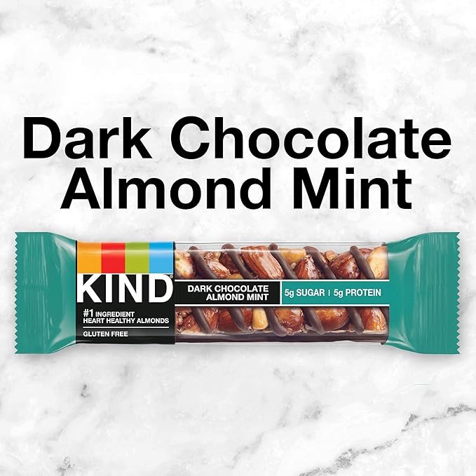 KIND Nut Bars, Dark Chocolate Mint, Healthy Snacks, Gluten Free, Low Sugar, 5g Protein, 12 Count