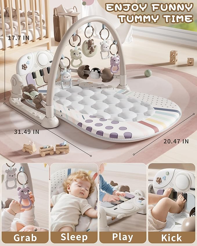Baby Play Mat Baby Toys,Baby Gym Tummy Time Play Piano Activity Mat with 5 Infant Sensory Toys,Music & Light Infant Newborn Gifts for Babies Toddlers 0-3 6-9 11 12 Months.