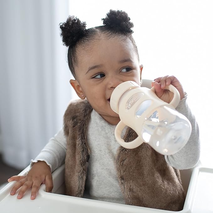 Dr. Brown's Milestones Wide-Neck Sippy Spout Bottle with 100% Silicone Handles, Easy-Grip Handles with Soft Sippy Spout, 9oz/270mL, Light-Pink & Ecru, 2-Pack, 6m+