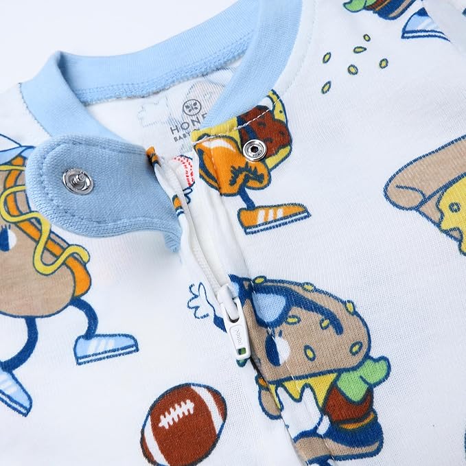 HonestBaby Sleep & Play Footed One-piece Pajama Sleeper 100% Organic Cotton, Baby Boys
