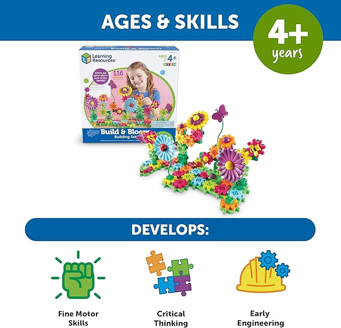 Learning Resources Gears! Build & Bloom Building Set, 117Piece