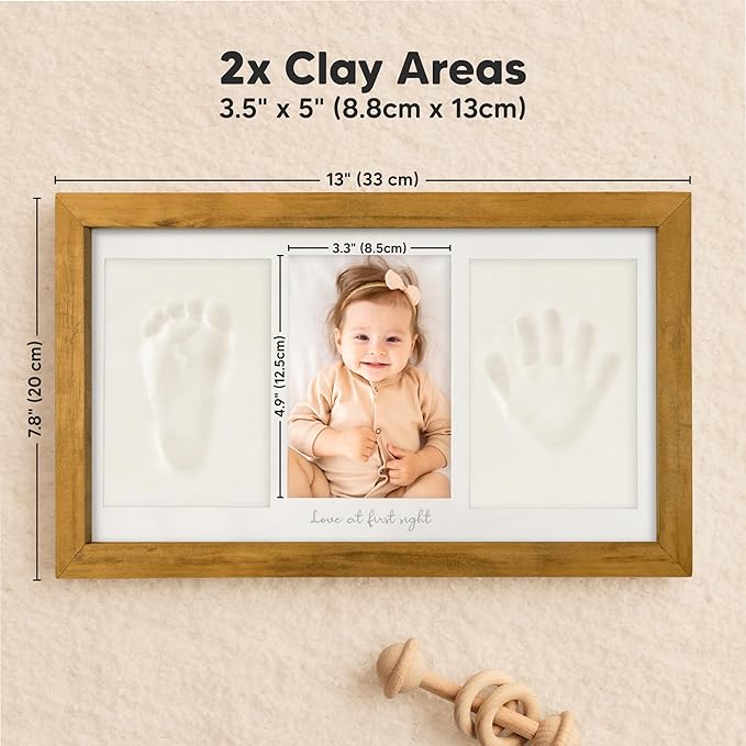 Baby Hand and Footprint Kit - Clay Handprint Keepsake Frame, Newborn Nursery Picture Frame, Personalized New Mom Gifts for Baby Shower & Registry (Golden Wheat)