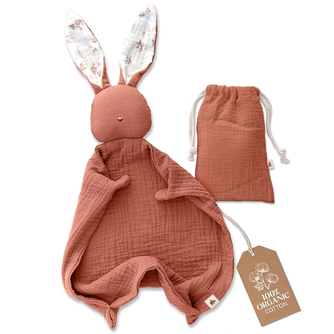 Mikito Organic Cotton Baby Muslin Lovey Bunny - Oeko-TEX & GOTS Certified - Security Blanket & Perfect Loveys for Babies - Unisex New Baby Gift for Ultimate Comfort & Peaceful Dreams