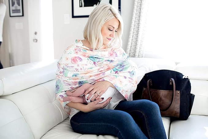 Copper Pearl Multi-Use Cover: Car Seat, Nursing, and Stroller Cover for Sun - Stretchy Fabric, All-Season Use, Stylish Designs, Easy Access for Moms - Bloom