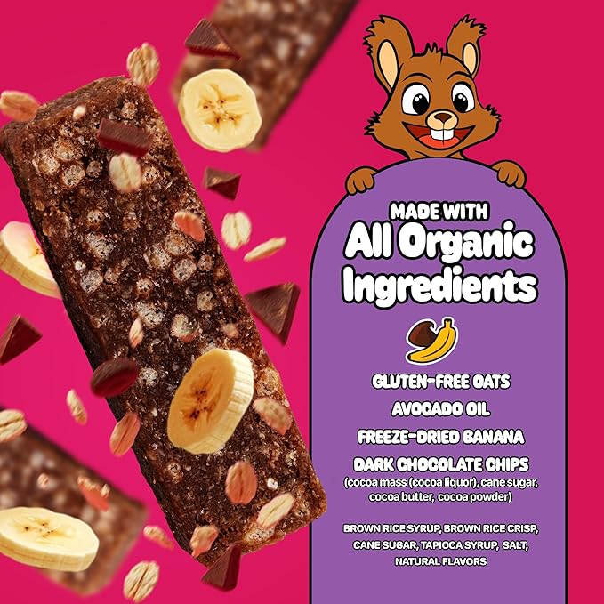 Snakkidz Organic Chewy Granola Bar, Allergen Free, Made with Avocado Oil, Low Sugar (45 Bars, Chunky Monkey)