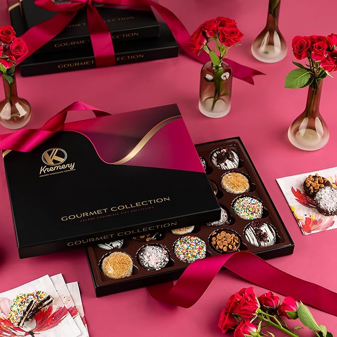 KREMERY Creamy Chocolate Cravings - Chocolate Covered Sandwich Cookies & Cream Gift Basket, in Elegant Gift Box (20 Cookies, Assorted Sweet Toppings) Food Assortments USA Made