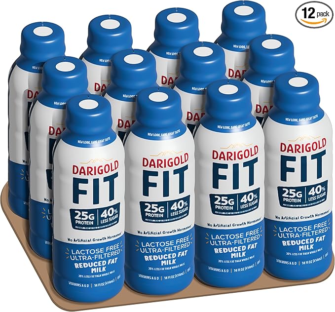 Darigold FIT High Protein Milk 2 Percent - Ultra-Filtered, Low Fat, Lactose Free - 25g Protein, 40% Less Sugar - 14oz Bottles, 12 Pack (White Milk)
