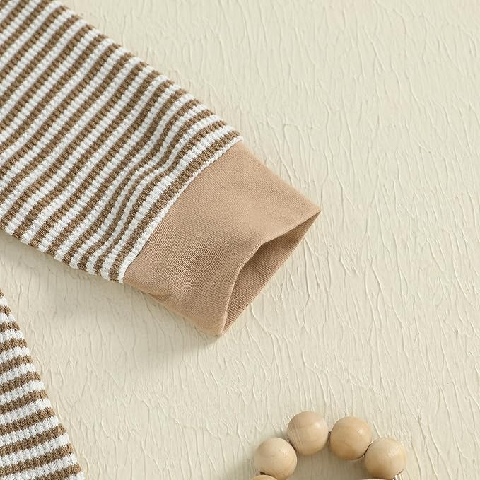 fhutpw Newborn Baby Boy Clothes Ribbed Knit Bodysuit 3 6 Months Infant Fall Long Sleeve Splicing Color Romper Jumpsuit & Hat