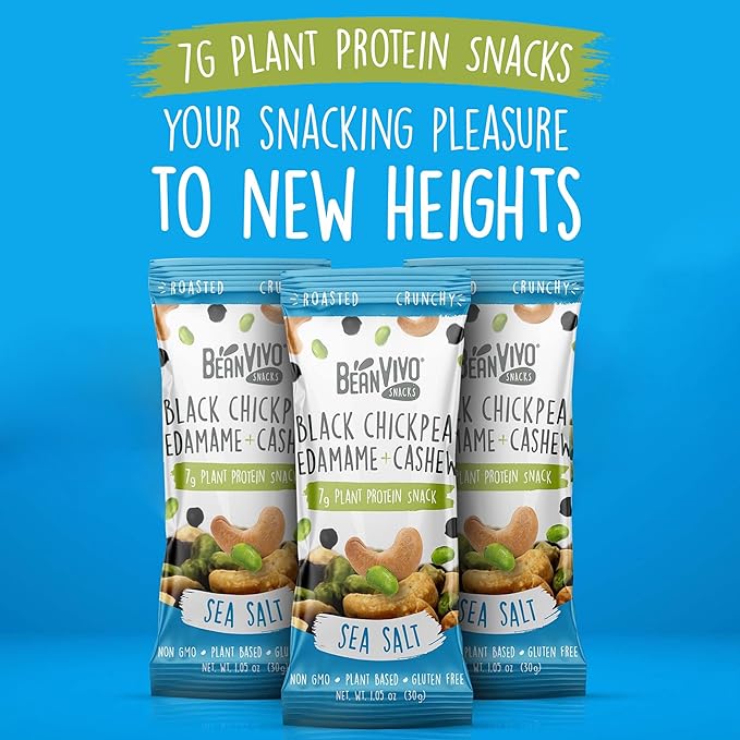 BeanVIVO Healthy Snacks for Adults & Kids with 7g Protein & 5g Fiber per Serving with Dried Edamame, Roasted Cashew and Black Chickpeas - Vegan & Gluten Free - Keto Friendly & Non-GMO - 8Pack (1.05 oz Each Pouch)