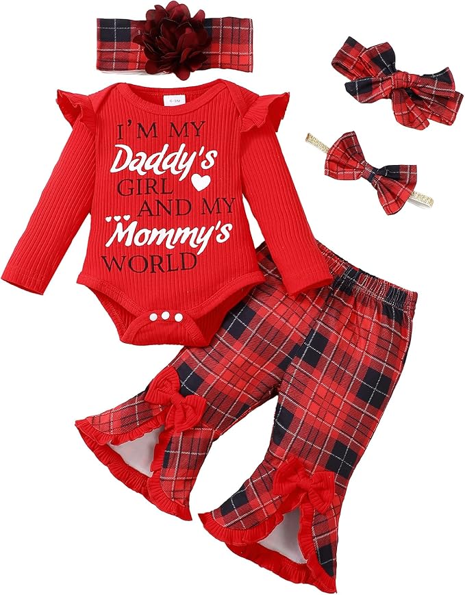 SUNNY PIGGY Newborn Baby Girl Clothes Infant Outfits Romper Floral Fall Outfit Bell Bottoms Pant Sets Hat Headband Flowerpant