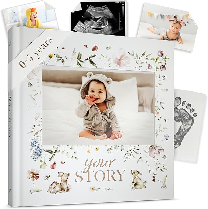 Baby Memory Book New Mom Gift - Baby Scrapbook Record Book & Photo Album - Gift for Newborns Baby Boy & Girl, Great For Baby Showers (Woodland)