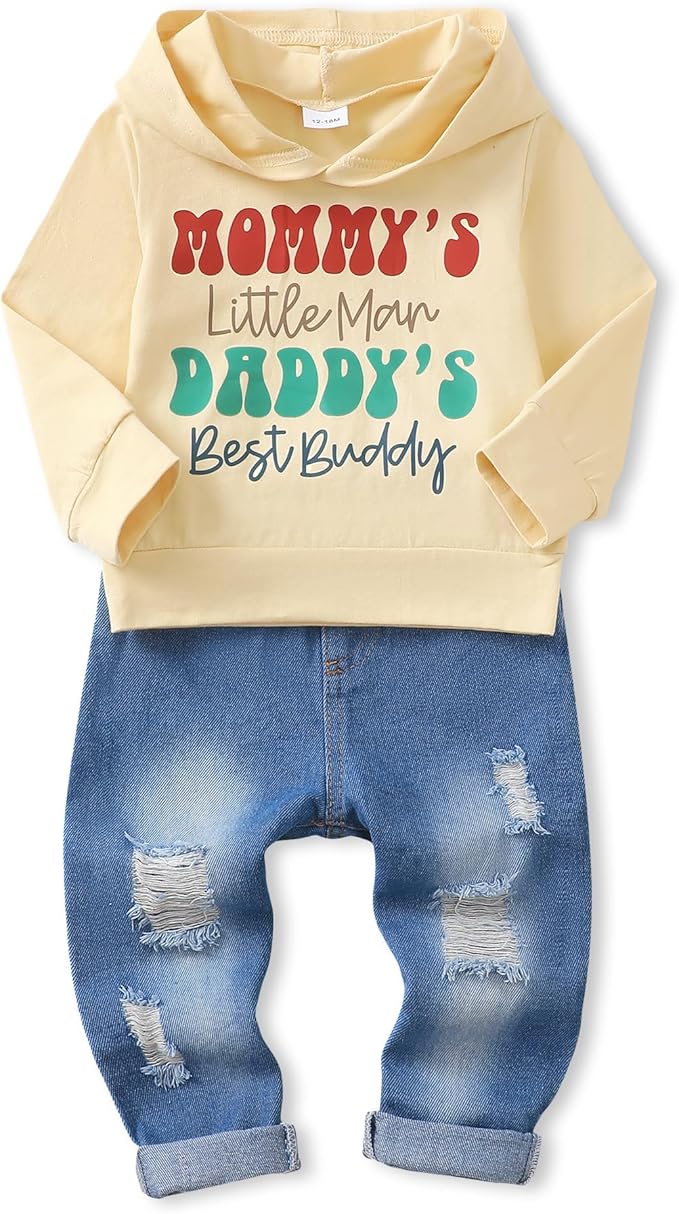 NZRVAWS Baby Boy Clothes Toddler Boy Outfit 2 3 4T 6 12 18 24 Month Fall Winter Hoodie Ripped Jeans Clothing