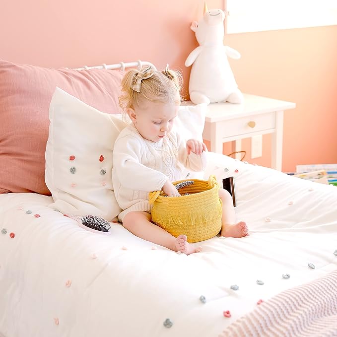 NaturalCozy 3-Piece Boho Decor Storage Basket Set – Cotton Rope Woven Baskets for Organizing! Small Basket for Baby Stuff, Baby Shower, Gift Basket, Nursery Baby Basket, Planter, Toy Basket, Shelves