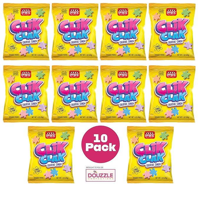 DOUzzle Back To School Clik Clak Creative Candy, Puzzle-Shaped Candy (10 Count, 1 Pack) Individually Wrapped, Party Favor, Goodie Bag & Pinata Filler - Kosher Parve